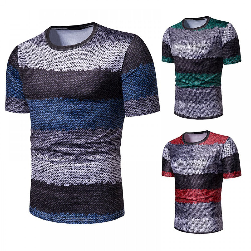 Men's Short-Sleeved Contrast Striped Slim Casual T-Shirt