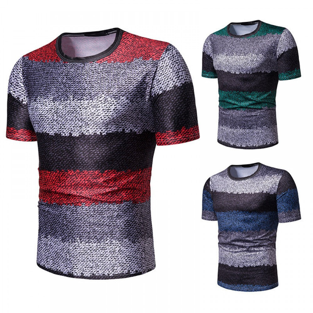 Men's Short-Sleeved Contrast Striped Slim Casual T-Shirt