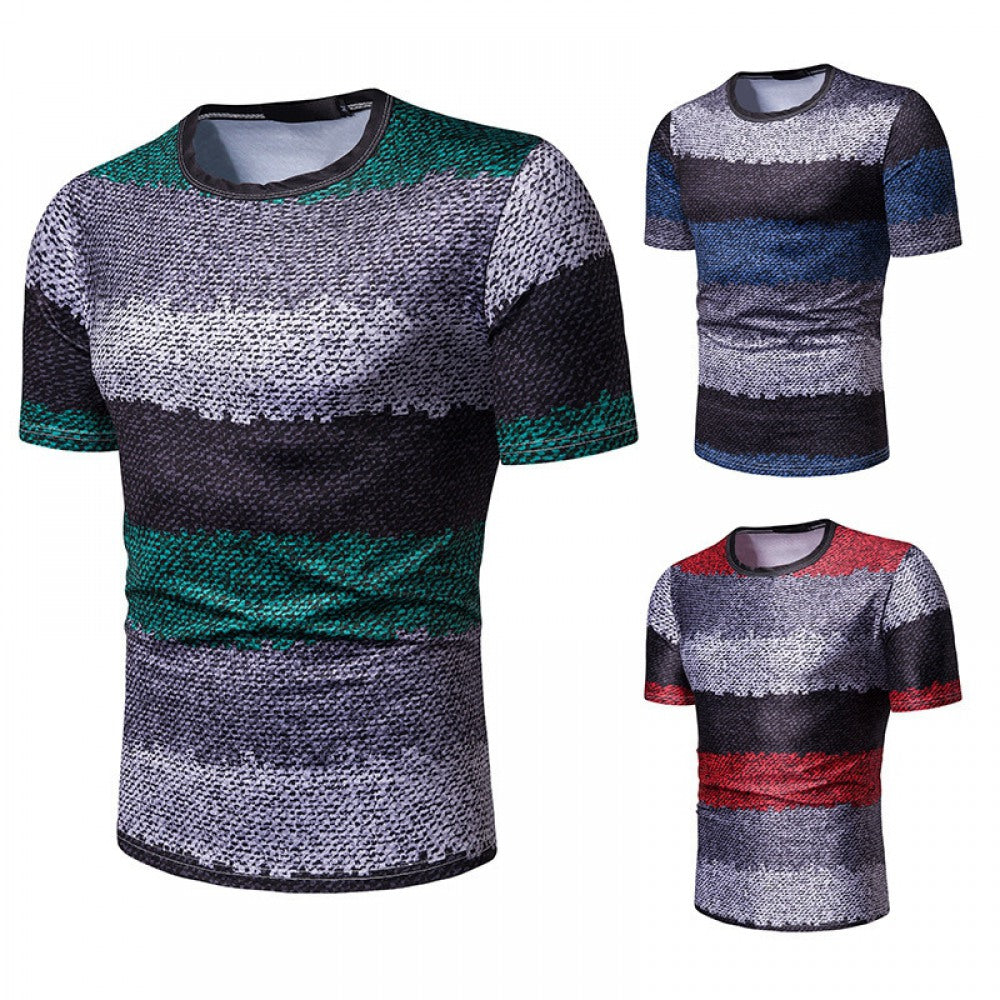 Men's Short-Sleeved Contrast Striped Slim Casual T-Shirt