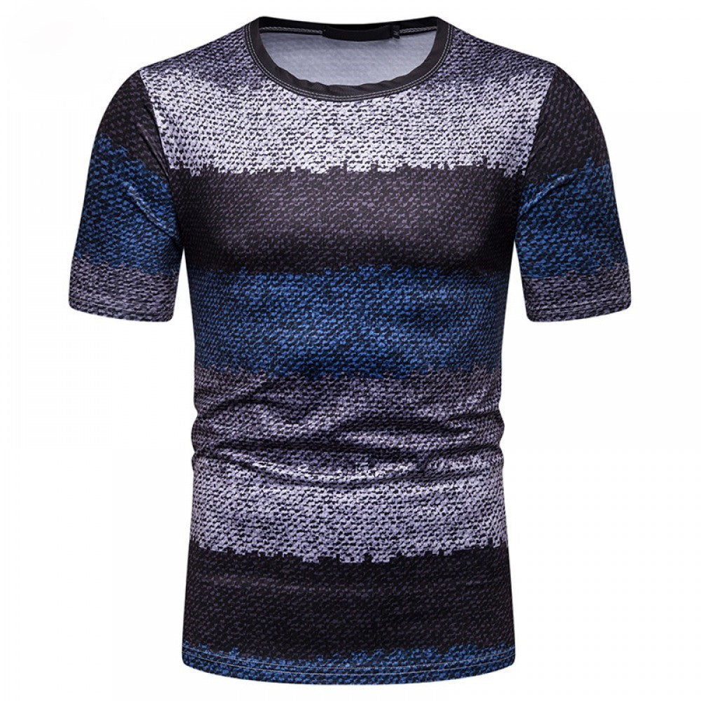 Men's Short-Sleeved Contrast Striped Slim Casual T-Shirt