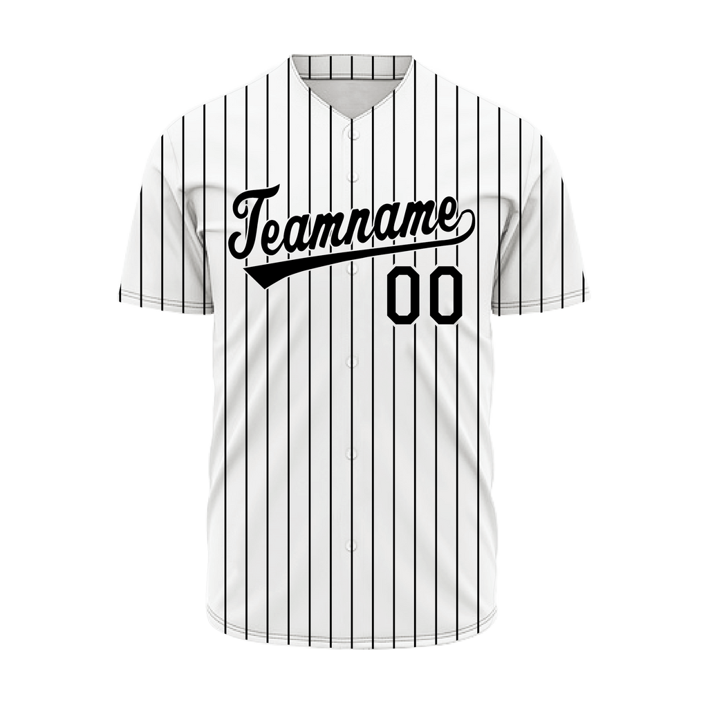 Custom V-Neck Black And White Striped Baseball Jersey