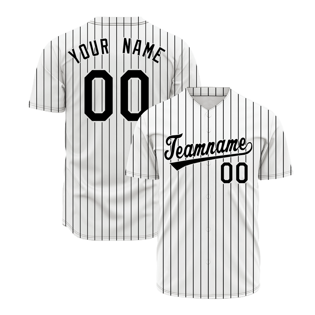 Custom V-Neck Black And White Striped Baseball Jersey