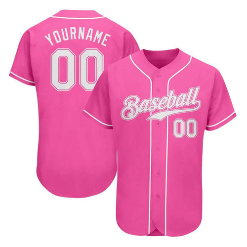 Custom Men's Pink Printed Button-Up Baseball Jersey