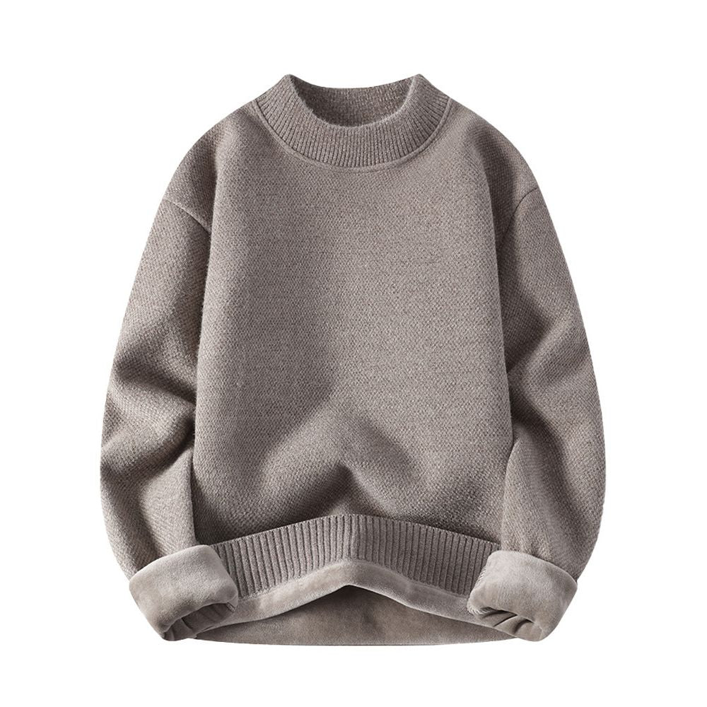 Men's Solid-Color Fleece-Lined Knit Sweater