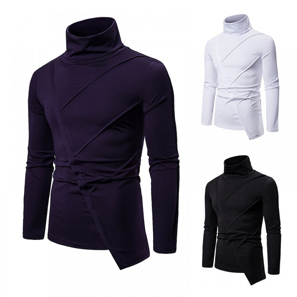 Men's Dark Slim High Collar Irregular Long Sleeve T-Shirt