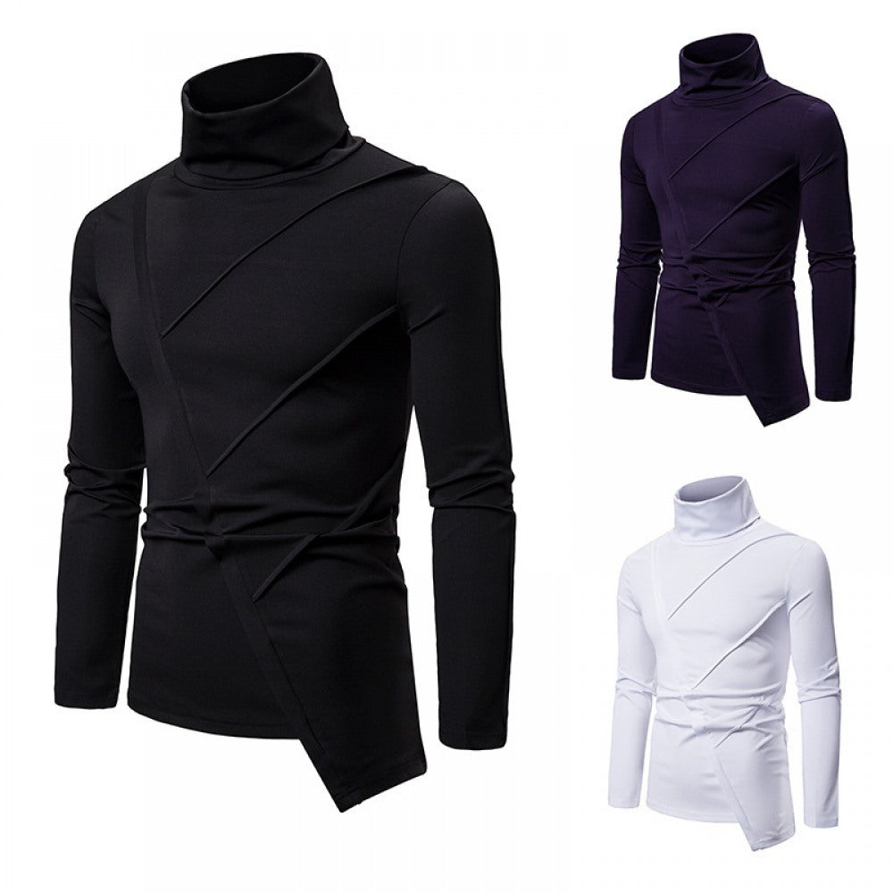 Men's Dark Slim High Collar Irregular Long Sleeve T-Shirt