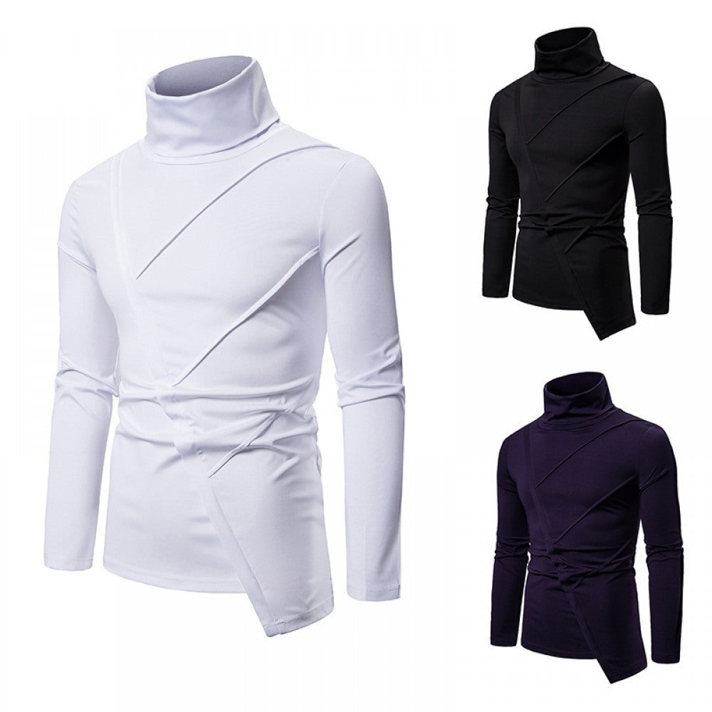 Men's Dark Slim High Collar Irregular Long Sleeve T-Shirt