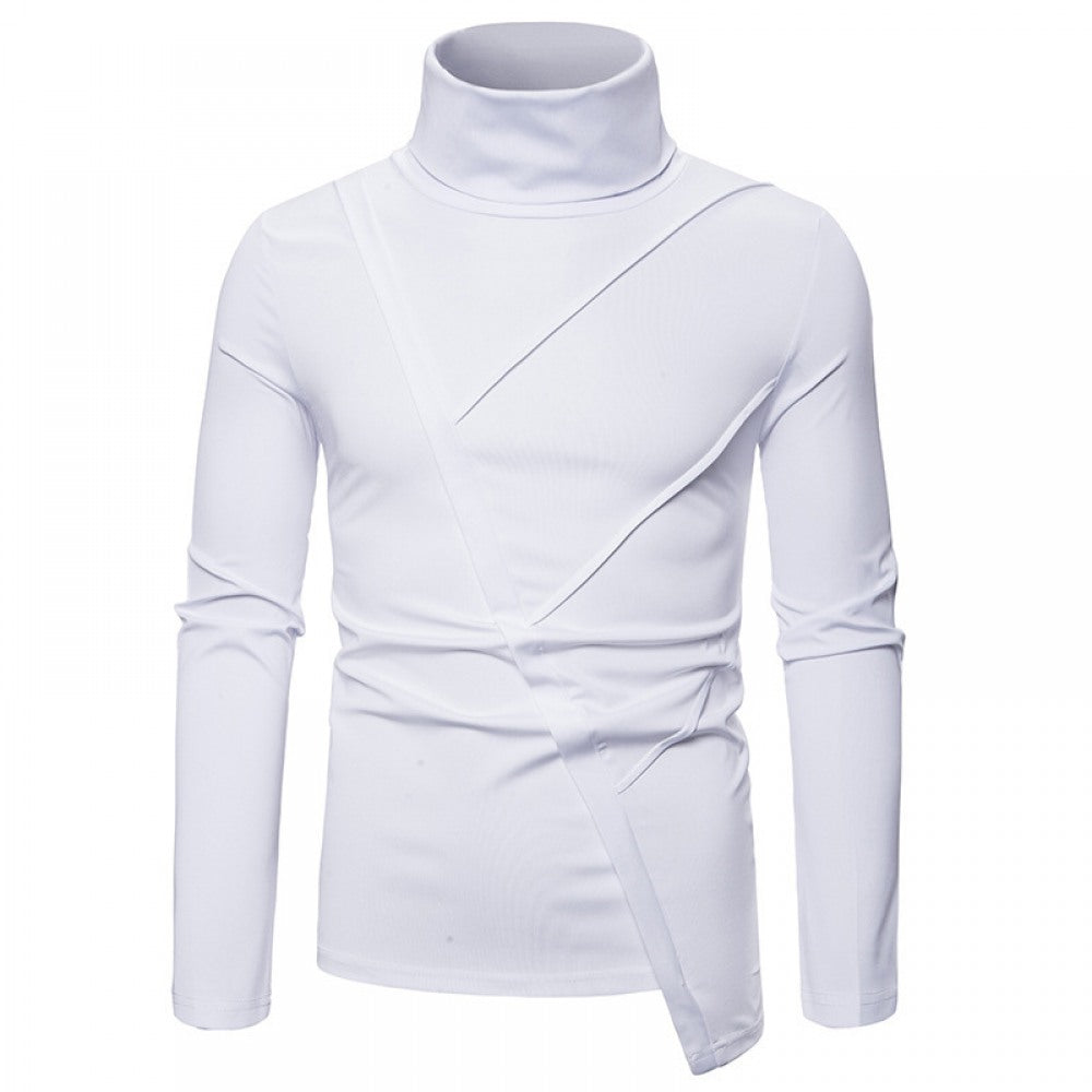 Men's Dark Slim High Collar Irregular Long Sleeve T-Shirt