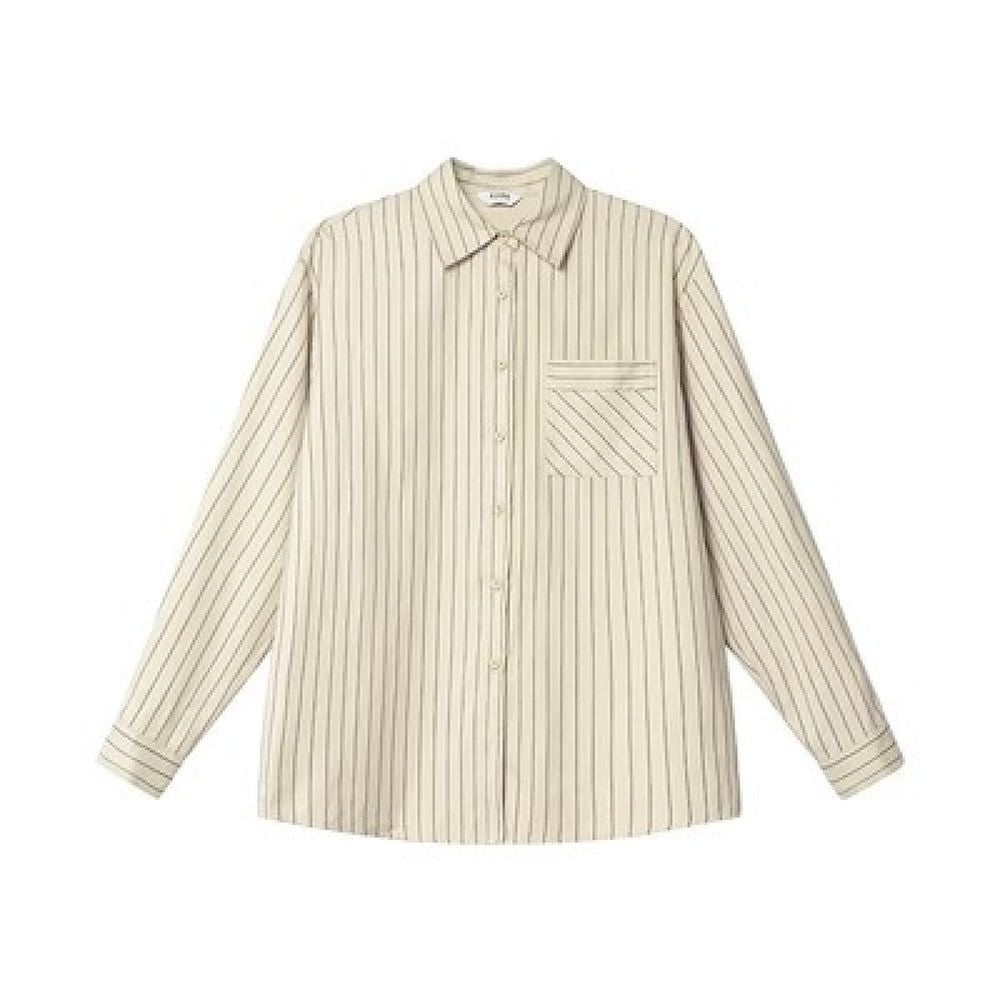 Women's Autumn Loose Striped Patch Pocket Shirt