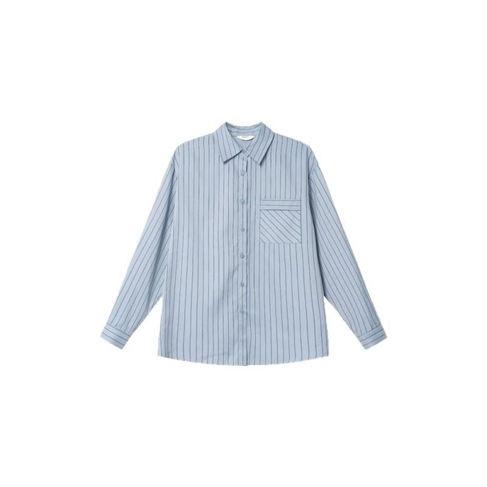 Women's Autumn Loose Striped Patch Pocket Shirt